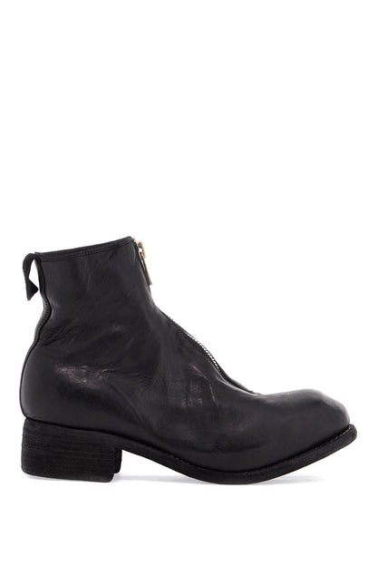 unisex leather boots in black horse and calfskin with metal zip