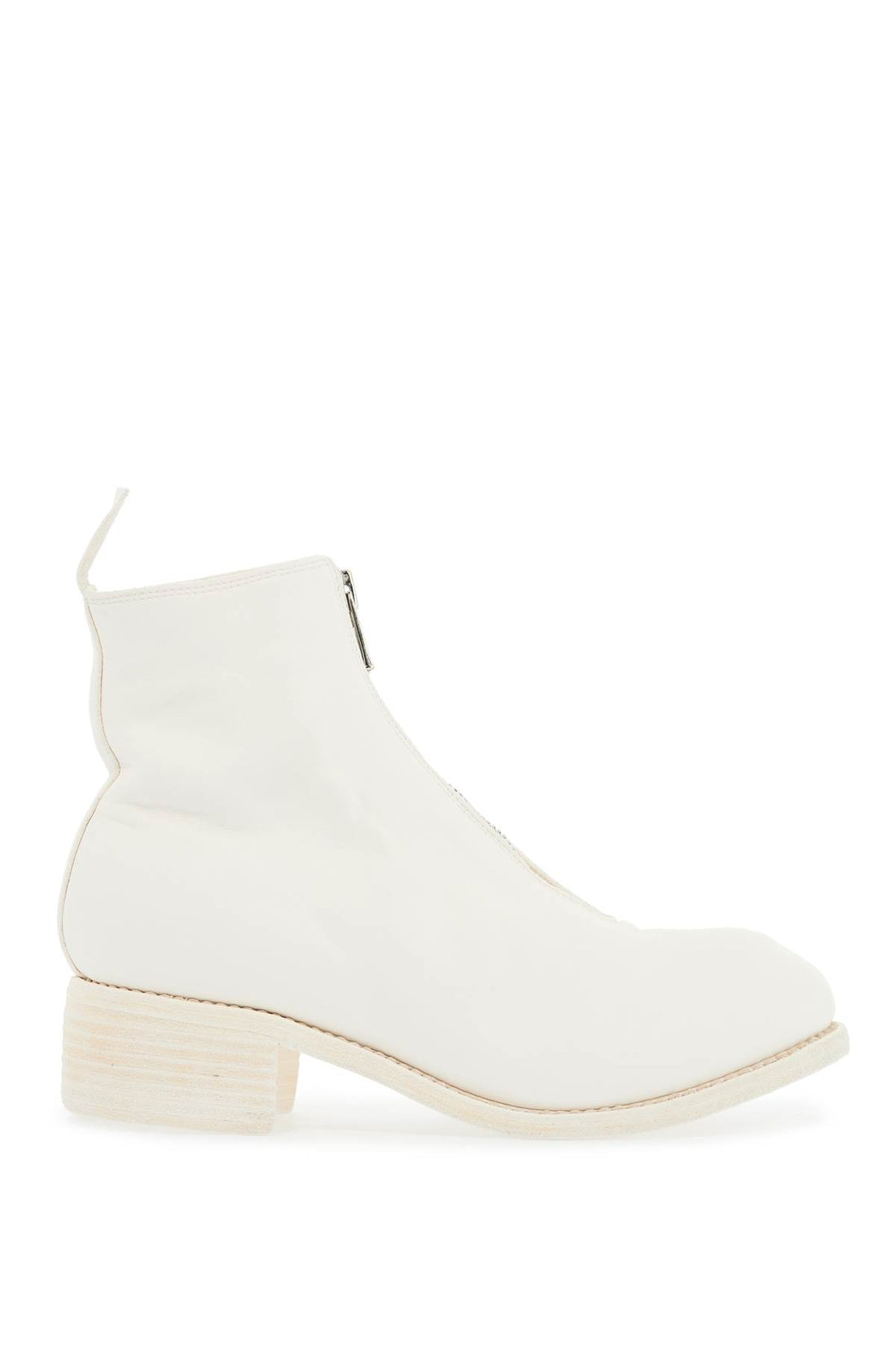 unisex white horse and calf leather boots with elegant side zip