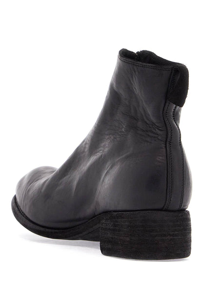 unisex leather boots in black horse and calfskin with metal zip