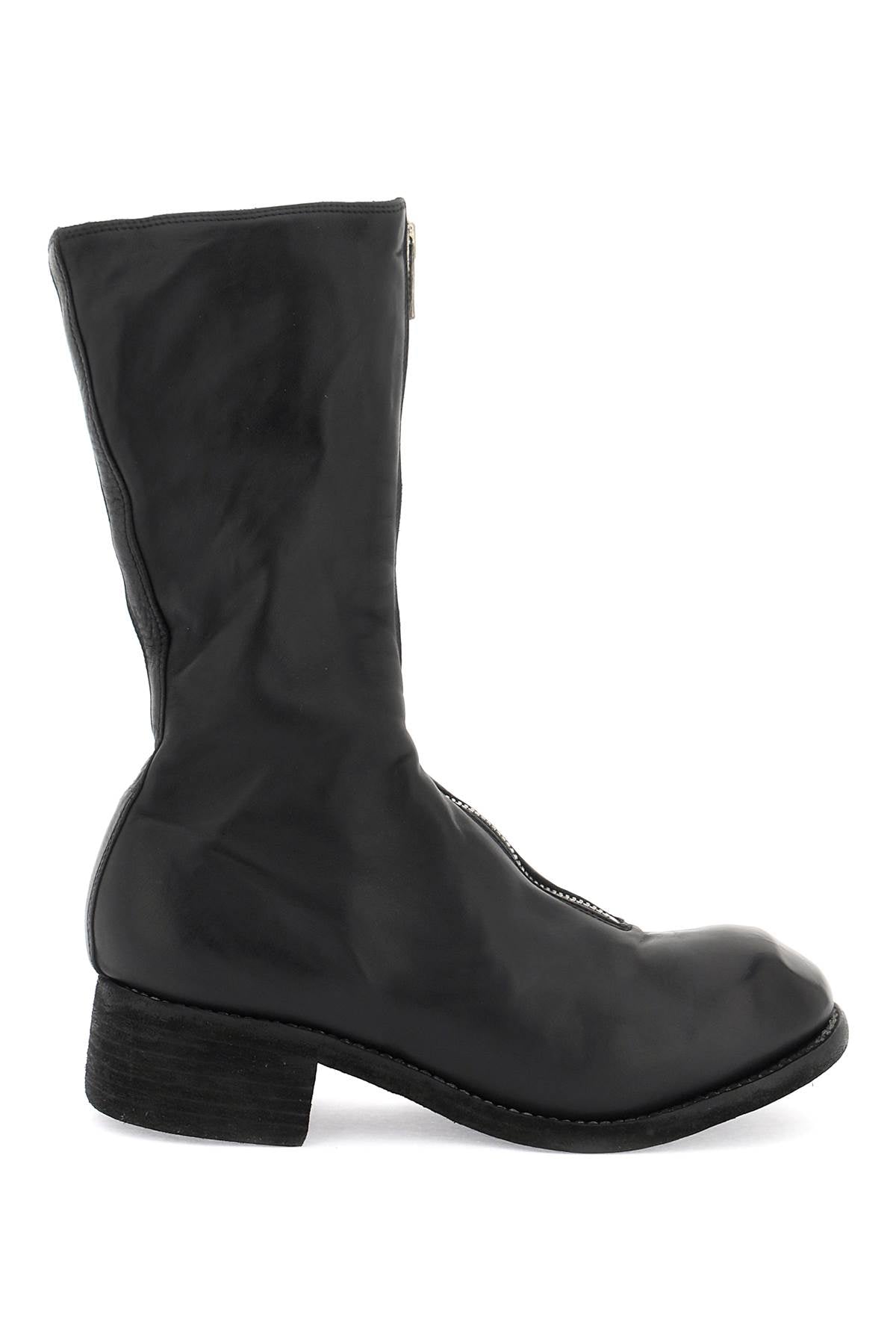 front zip leather boots