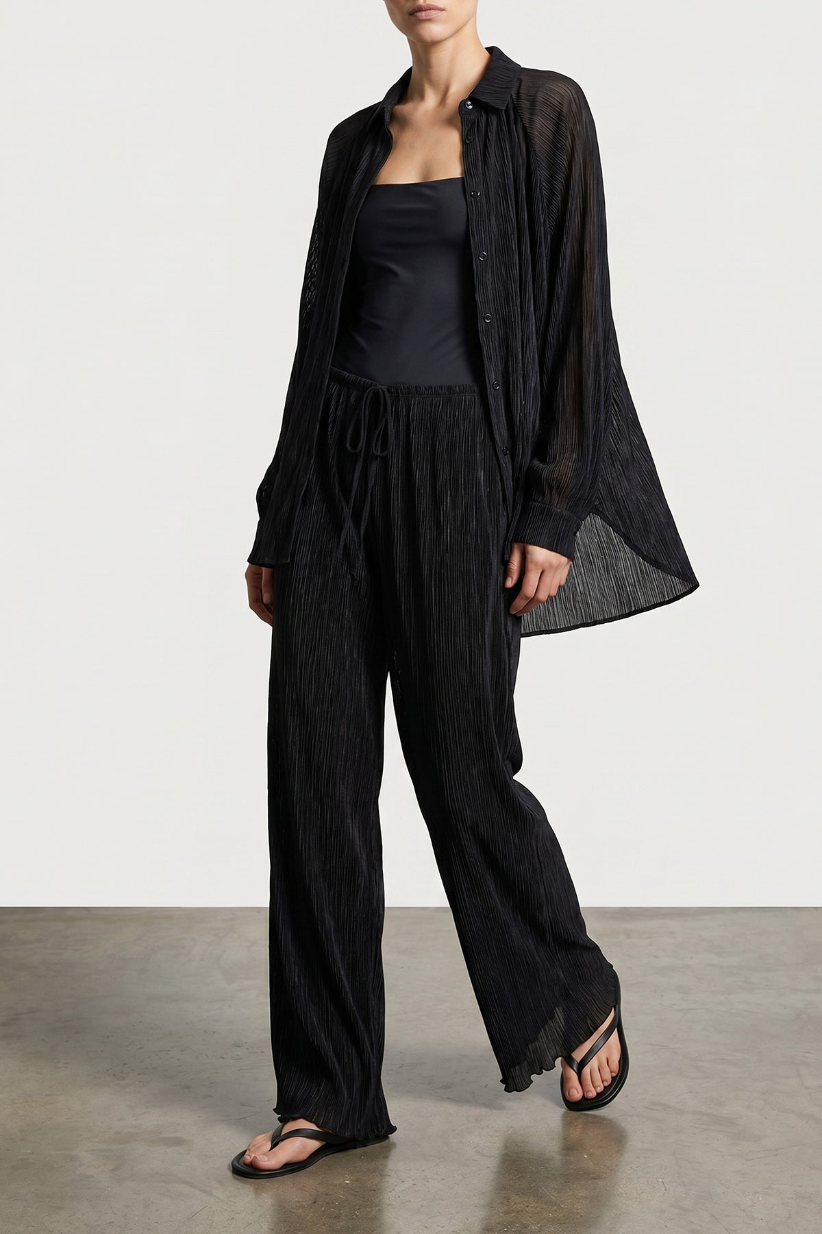light micro pleated georgette trousers