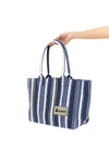 yenky zipped striped cotton canvas shopping bag