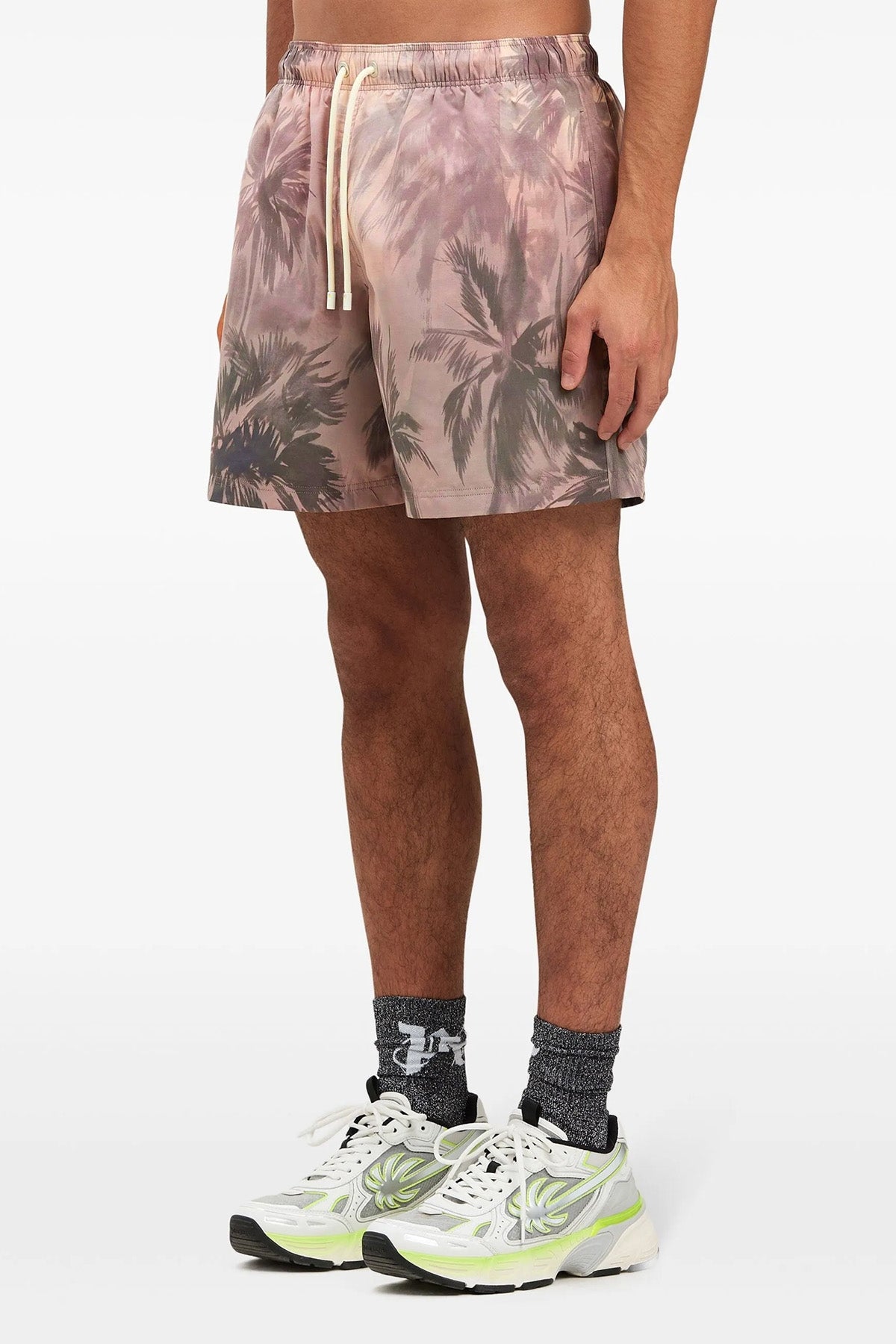 swimsuit in all-over sunset palms print technical fabric