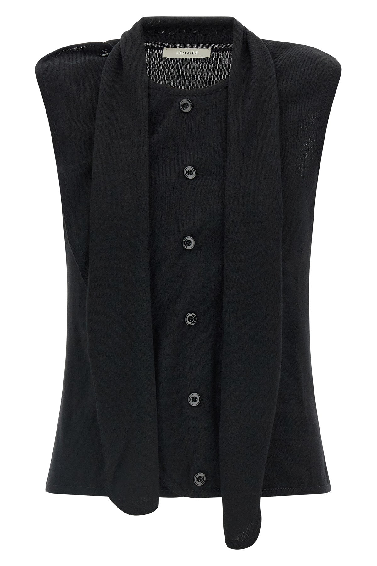 the lemaire vest redefines the codes of knitwear through a deconstructed and inn