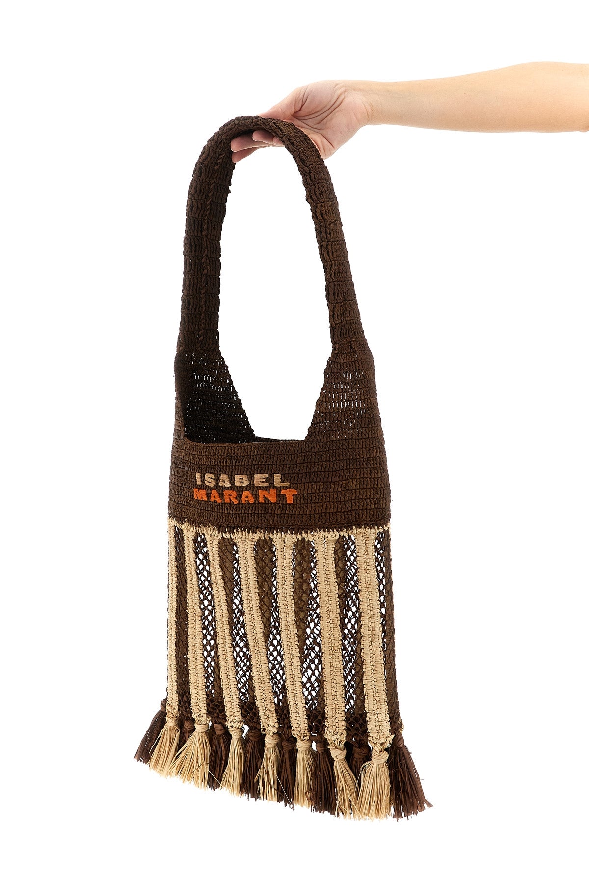 small praia shoulder bag in two-tone woven raffia
