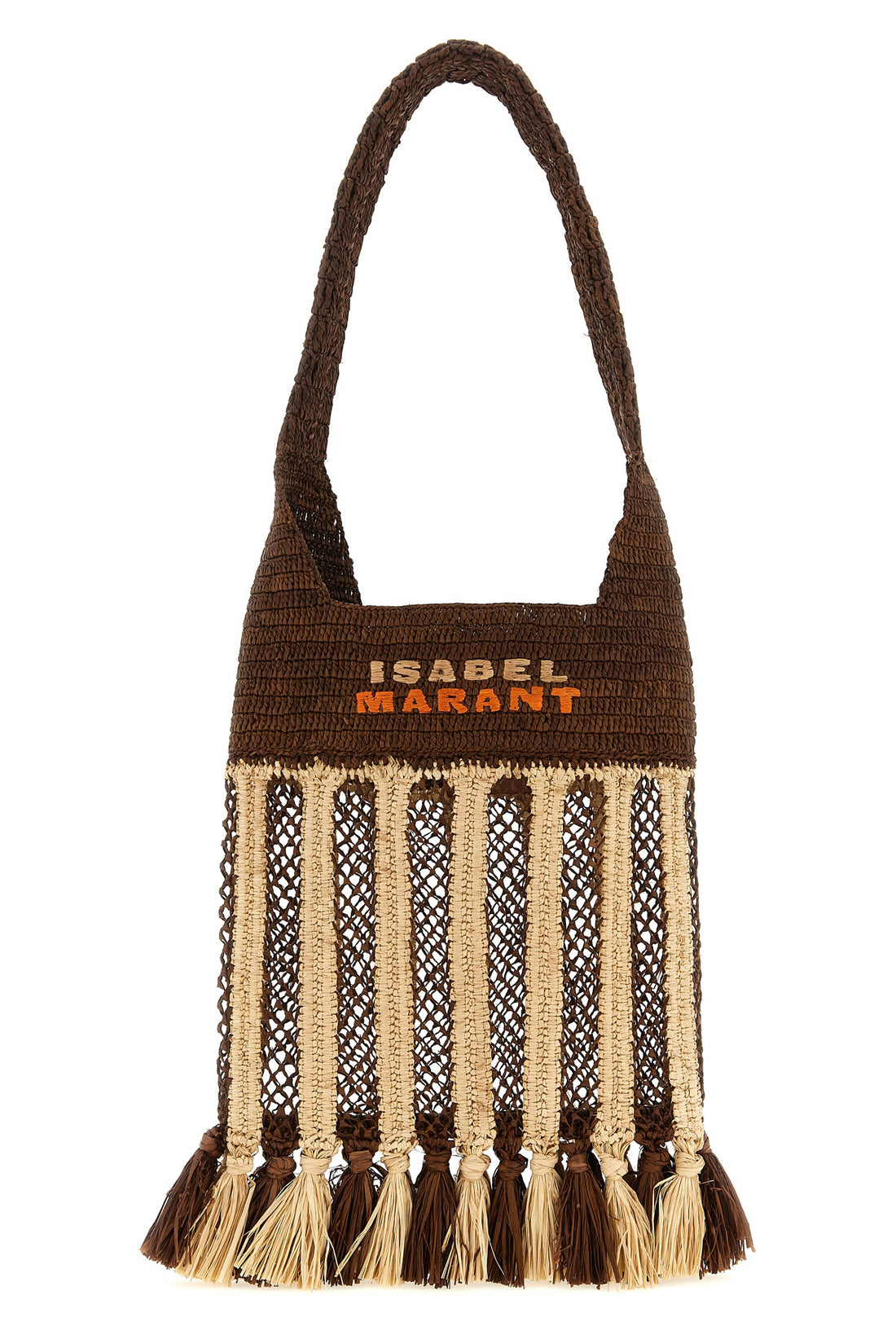 ISABEL MARANT OS small praia shoulder bag in two-tone woven raffia