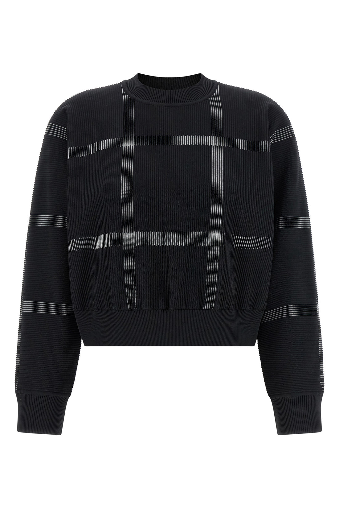 PLEATS PLEASE ISSEY MIYAKE OS crossing knit sweater in ribbed knitted fabric