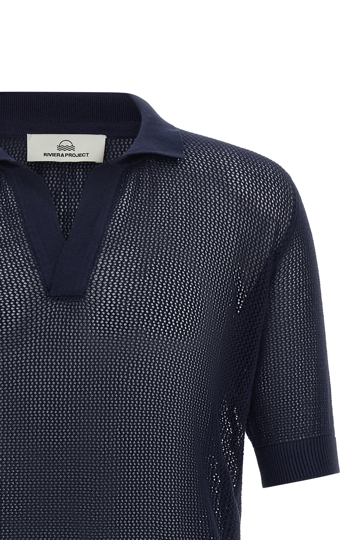 knitted openwork cotton polo shirt