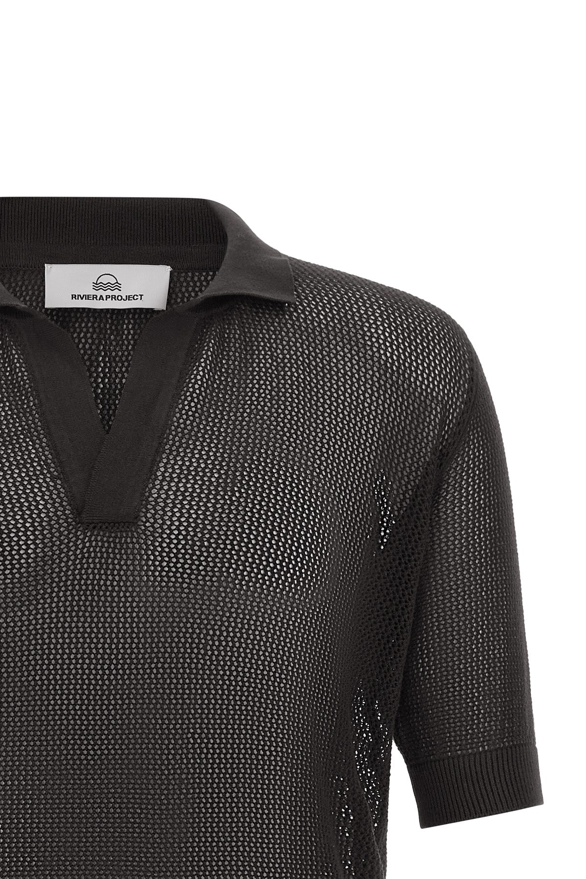 knitted openwork cotton polo shirt
