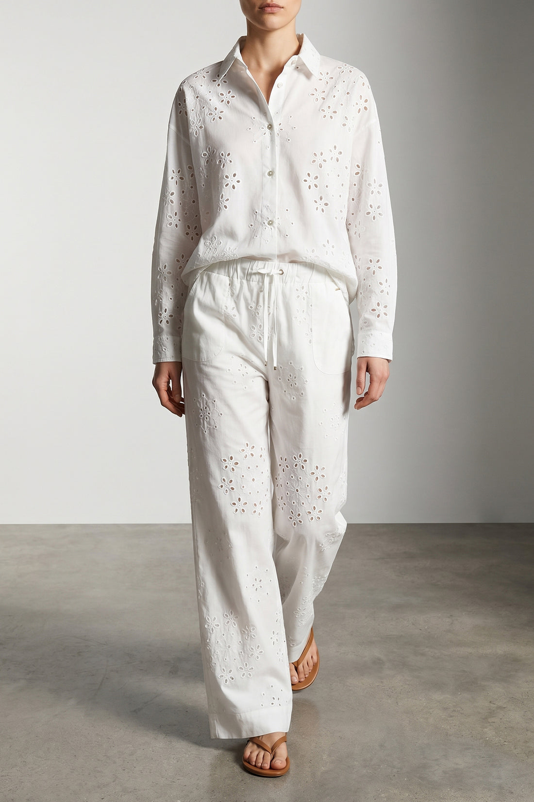 HERNO 40 broderie anglaise cotton pants