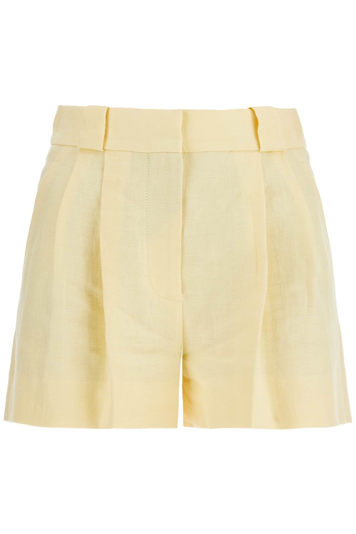 light yellow high-waisted linen shorts