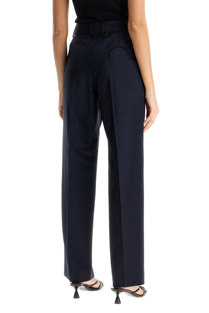 navy blue virgin wool and mohair high-waisted pants