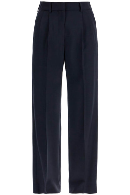 navy blue virgin wool and mohair high-waisted pants