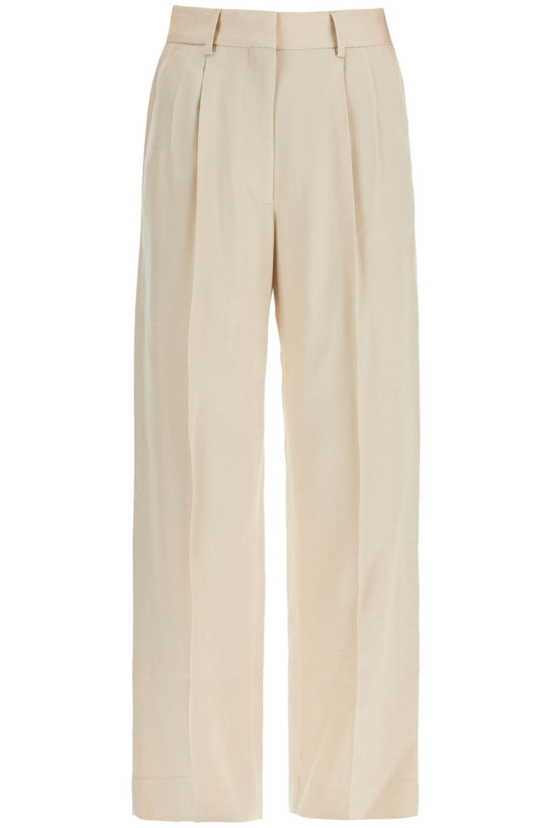 ivory viscose pants with embroidered pocket