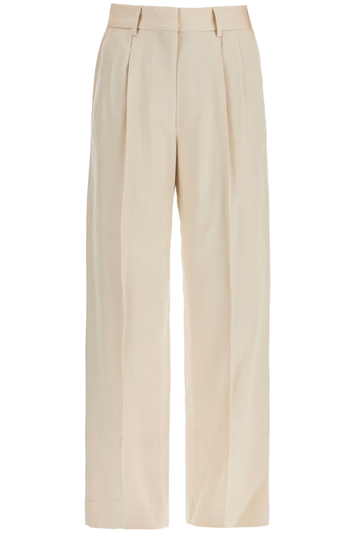 ivory viscose pants with embroidered pocket