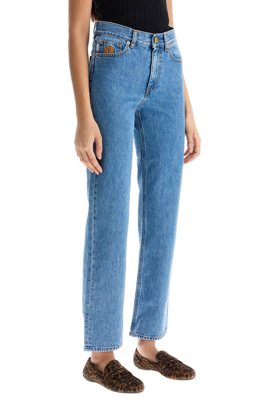 light blue cotton jeans with distinctive embroidery