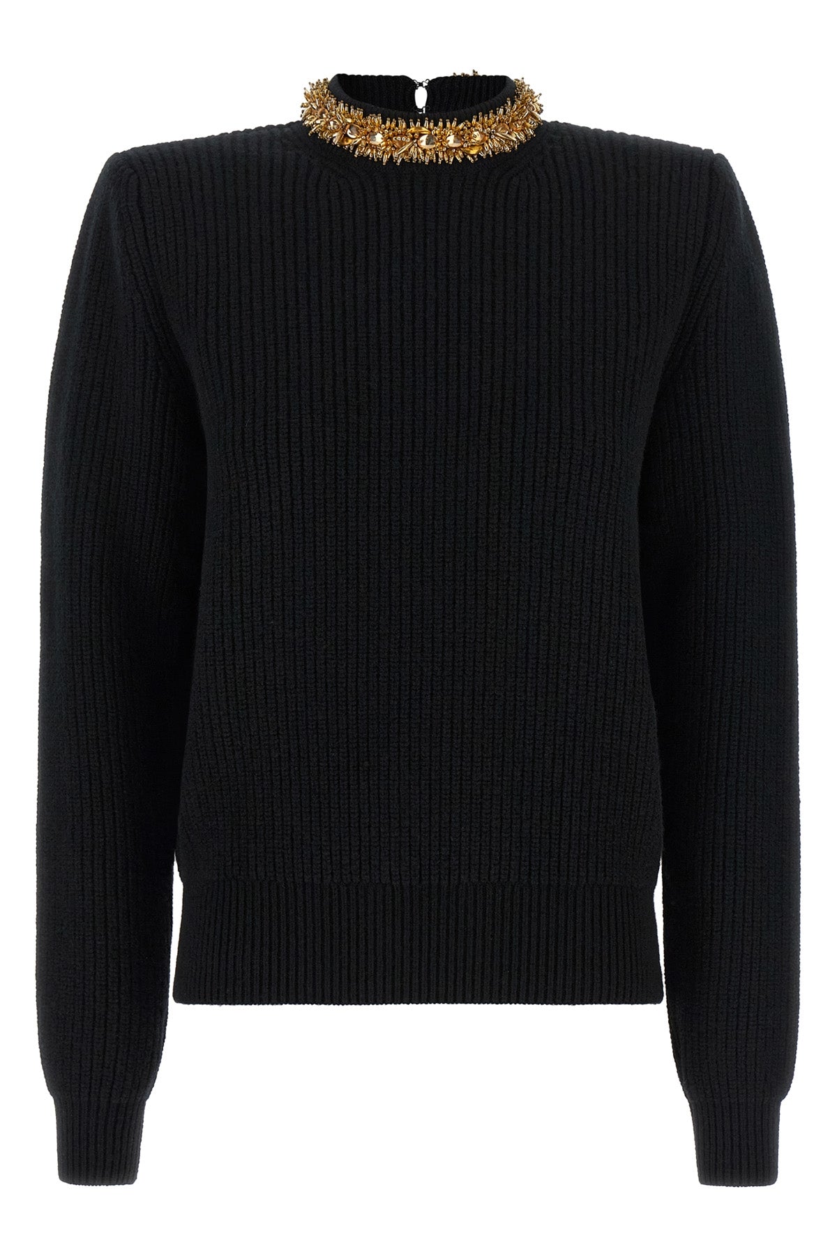 the balmain sweater in cashmere and virgin wool blend defines a structured and s