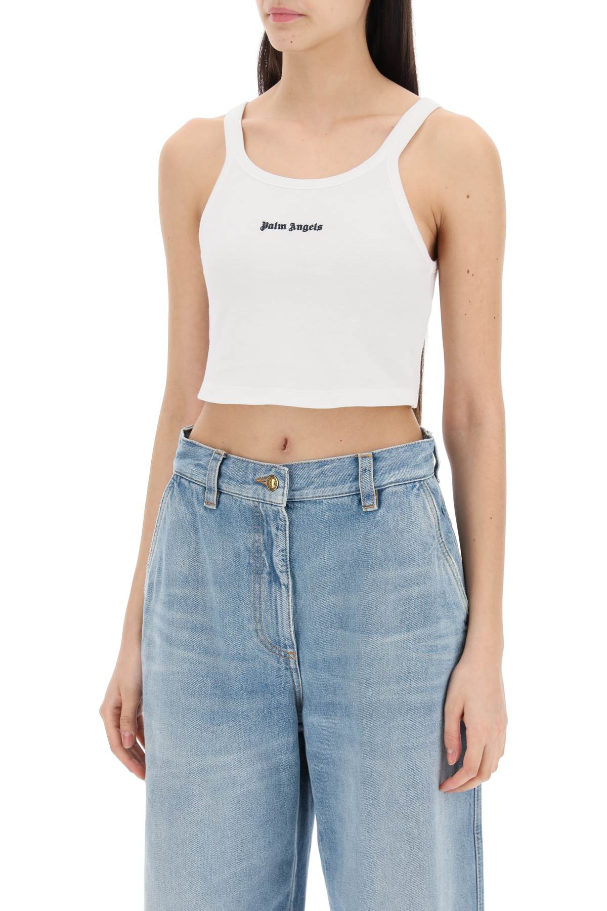 embroidered logo crop top with