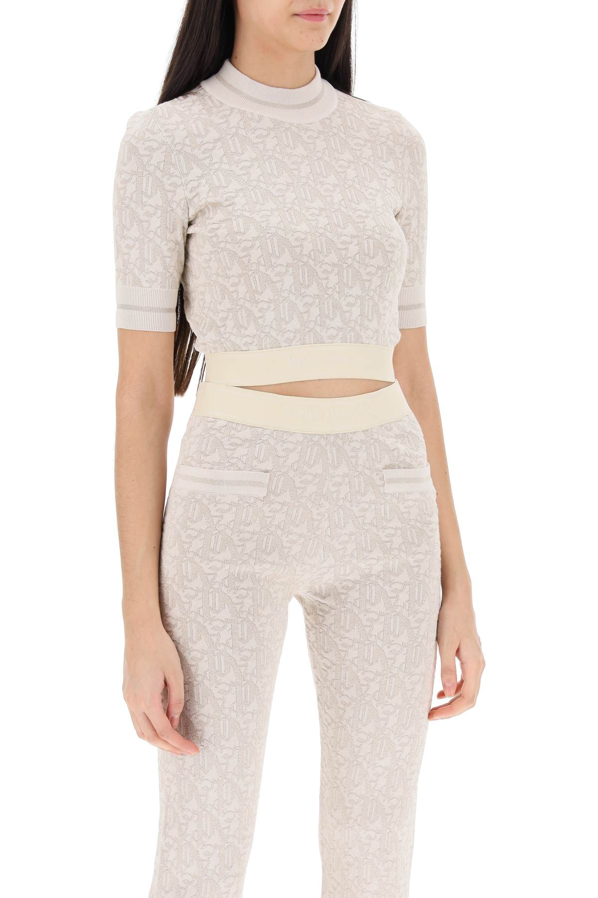 monogram cropped top in lurex knit