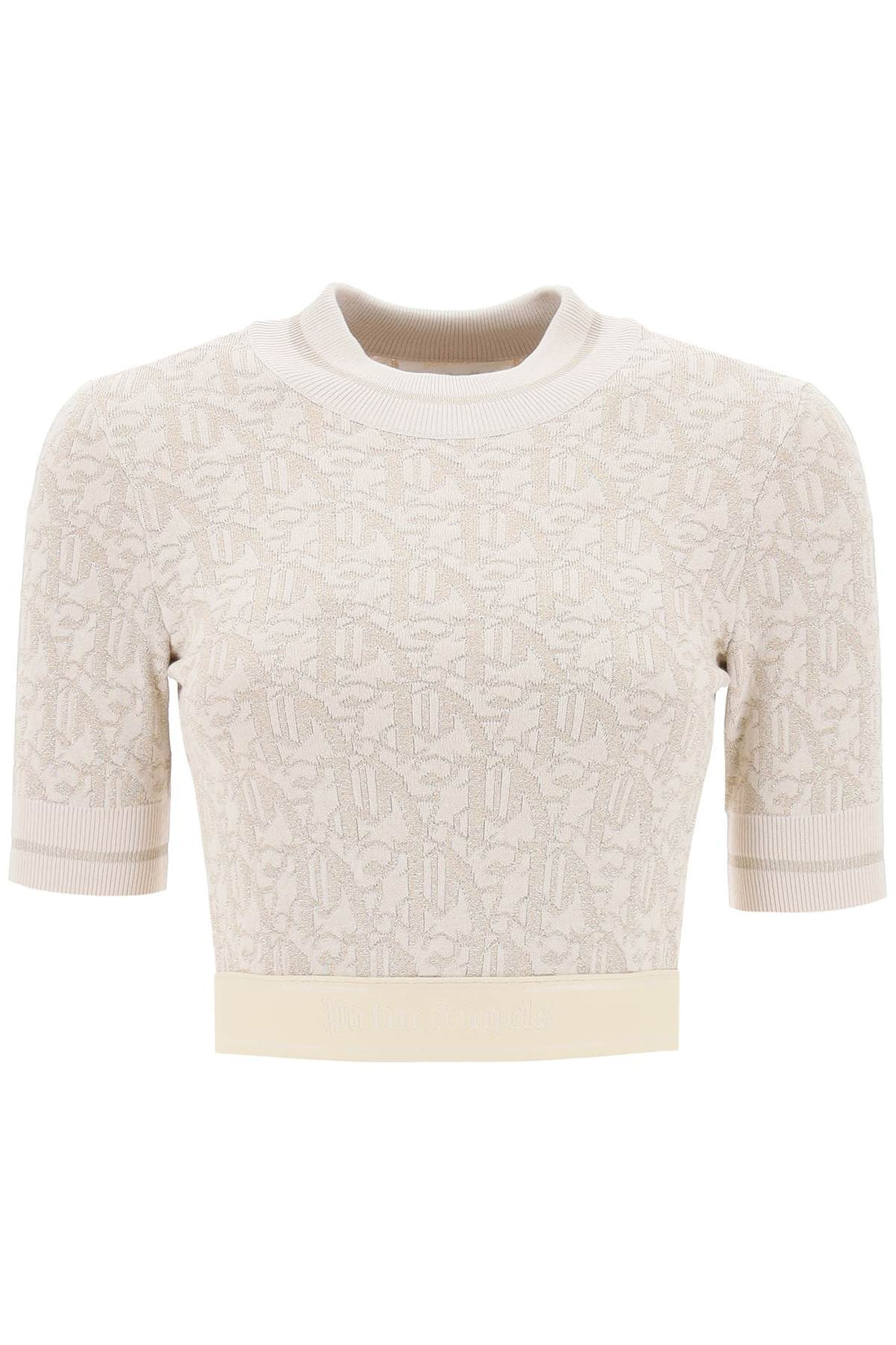 monogram cropped top in lurex knit