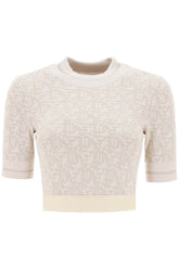 monogram cropped top in lurex knit