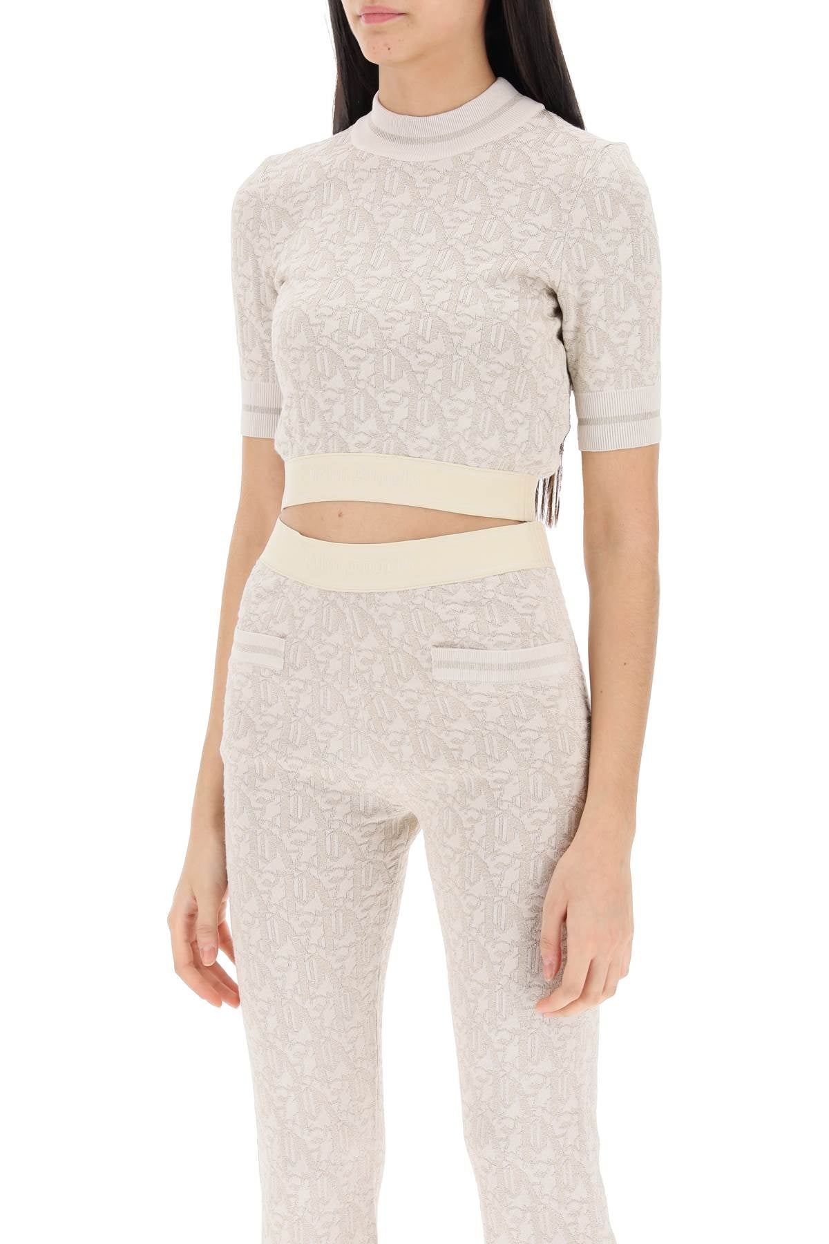 monogram cropped top in lurex knit