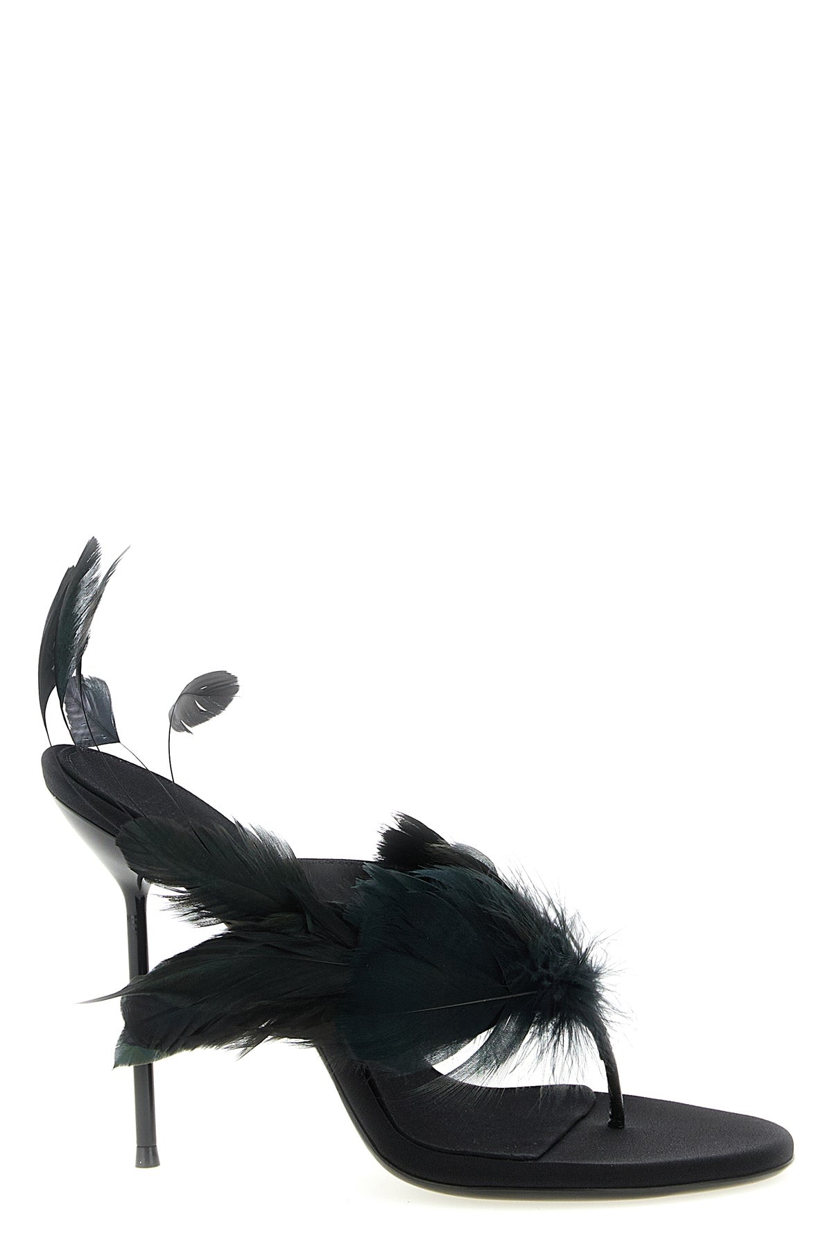 lidia feather thong mules in crêpe satin