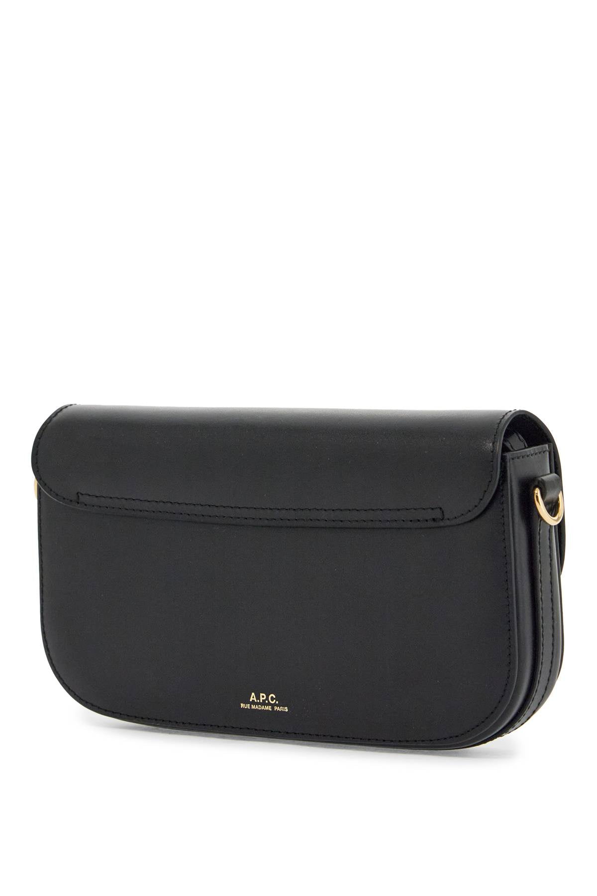 elegant black leather clutch with shoulder strap and gold chain