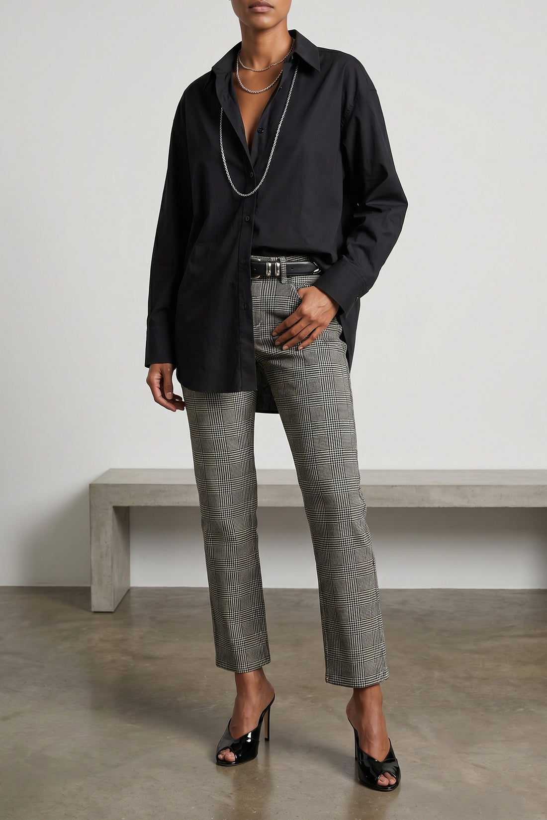 R13 26 prince of wales pattern stretch cotton pants boy straight crop style