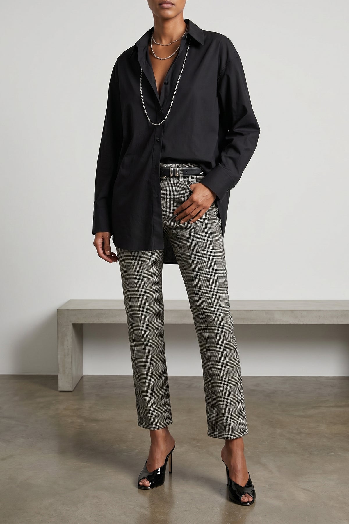prince of wales pattern stretch cotton pants boy straight crop style
