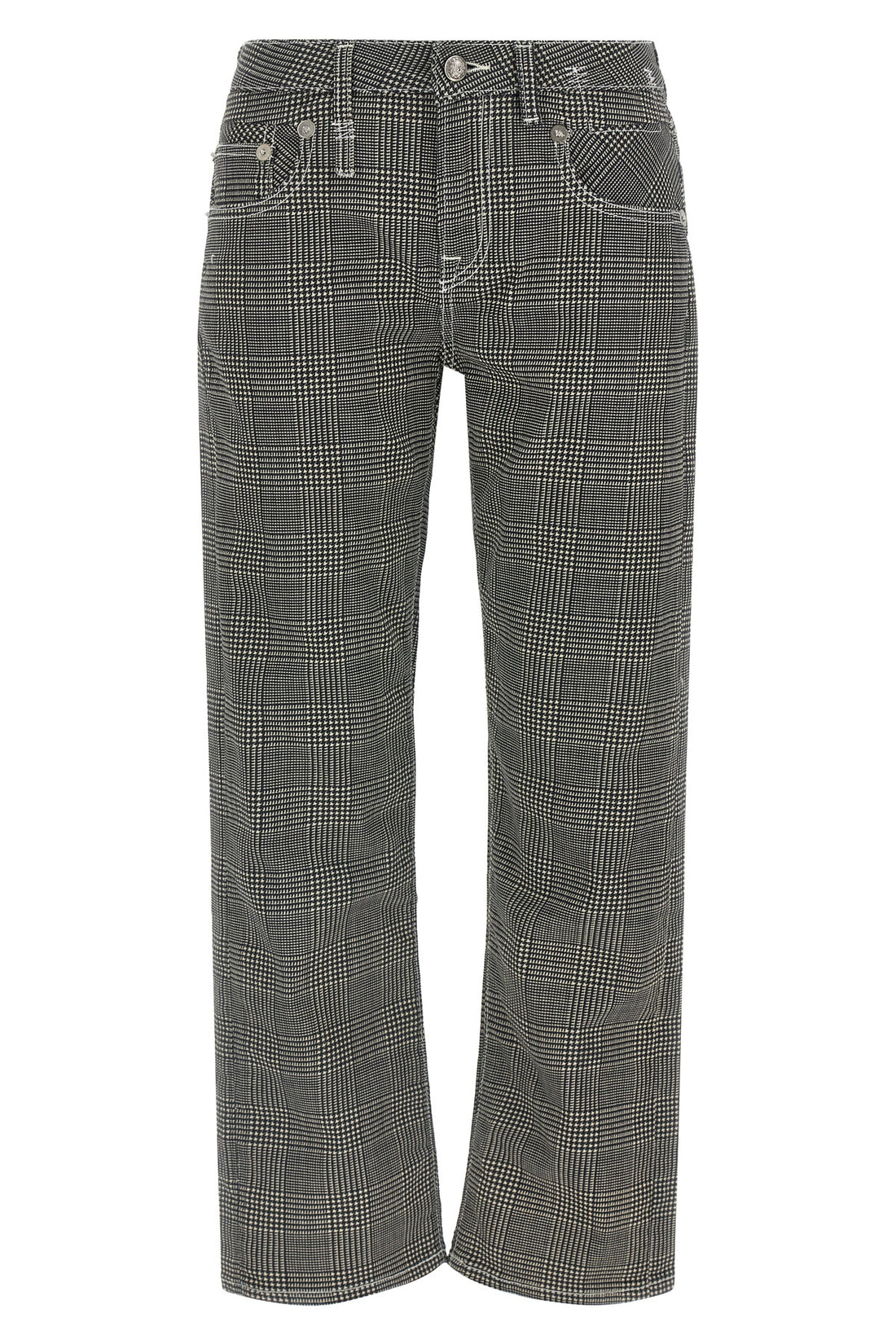 R13 25 prince of wales pattern stretch cotton pants boy straight crop style