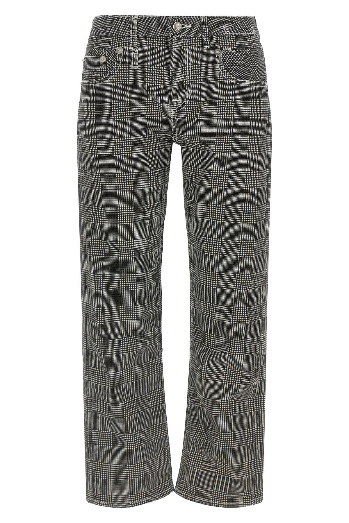 prince of wales pattern stretch cotton pants boy straight crop style