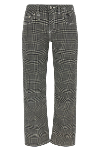 prince of wales pattern stretch cotton pants boy straight crop style