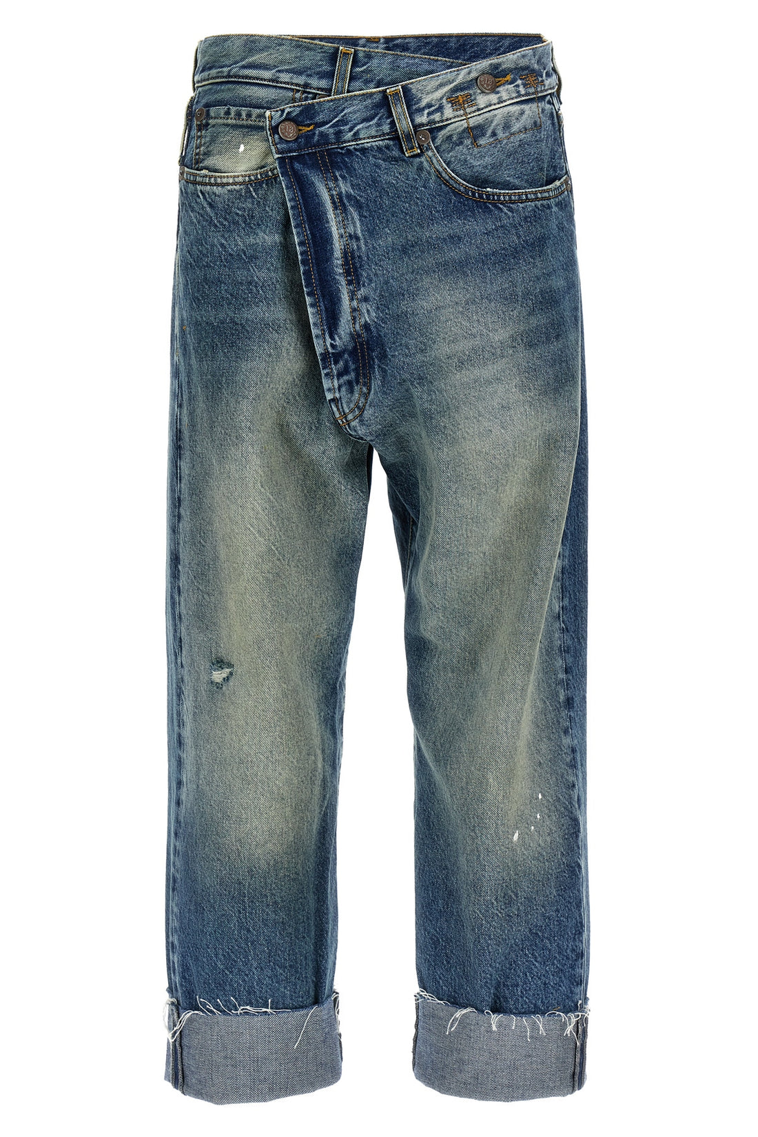 R13 23 delavé cotton denim cross over jeans