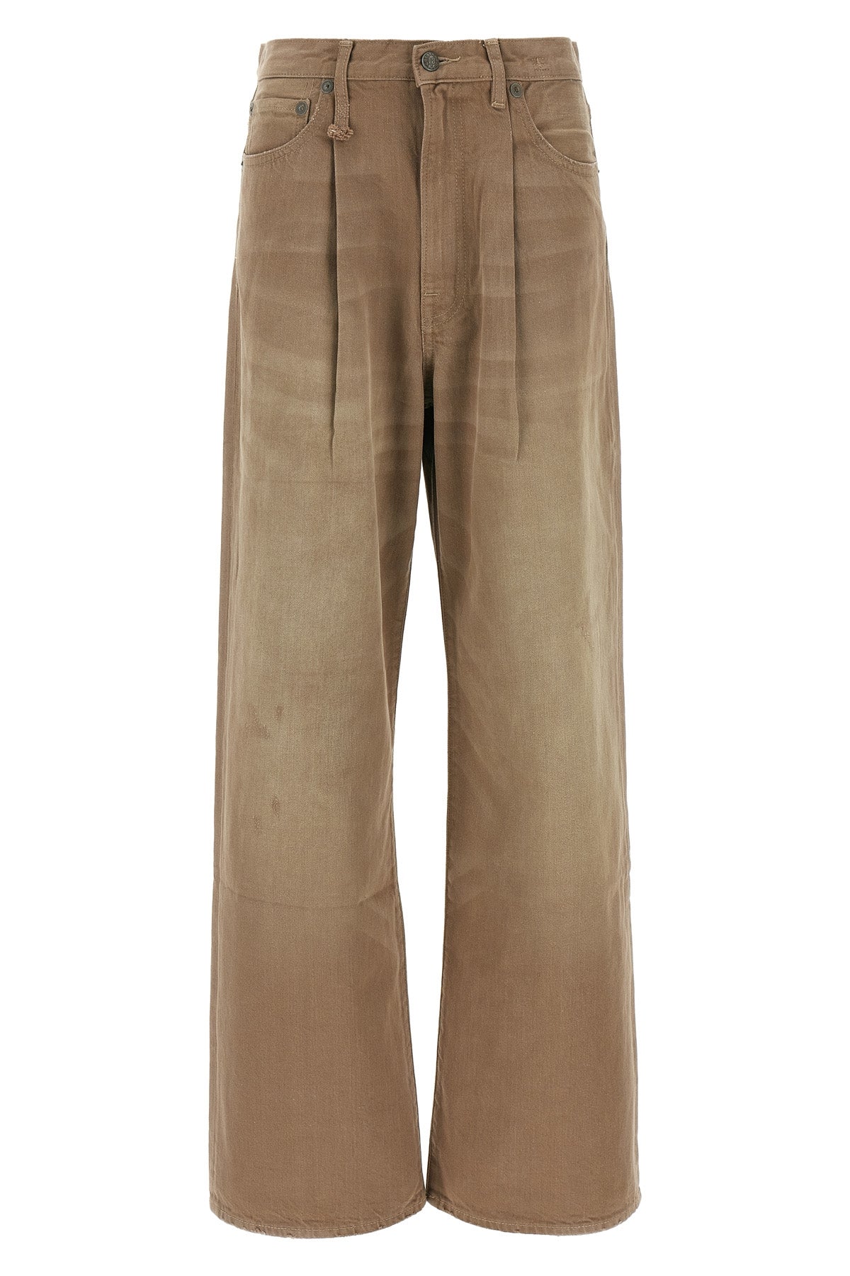 high-waisted cotton denim damon pleated jeans