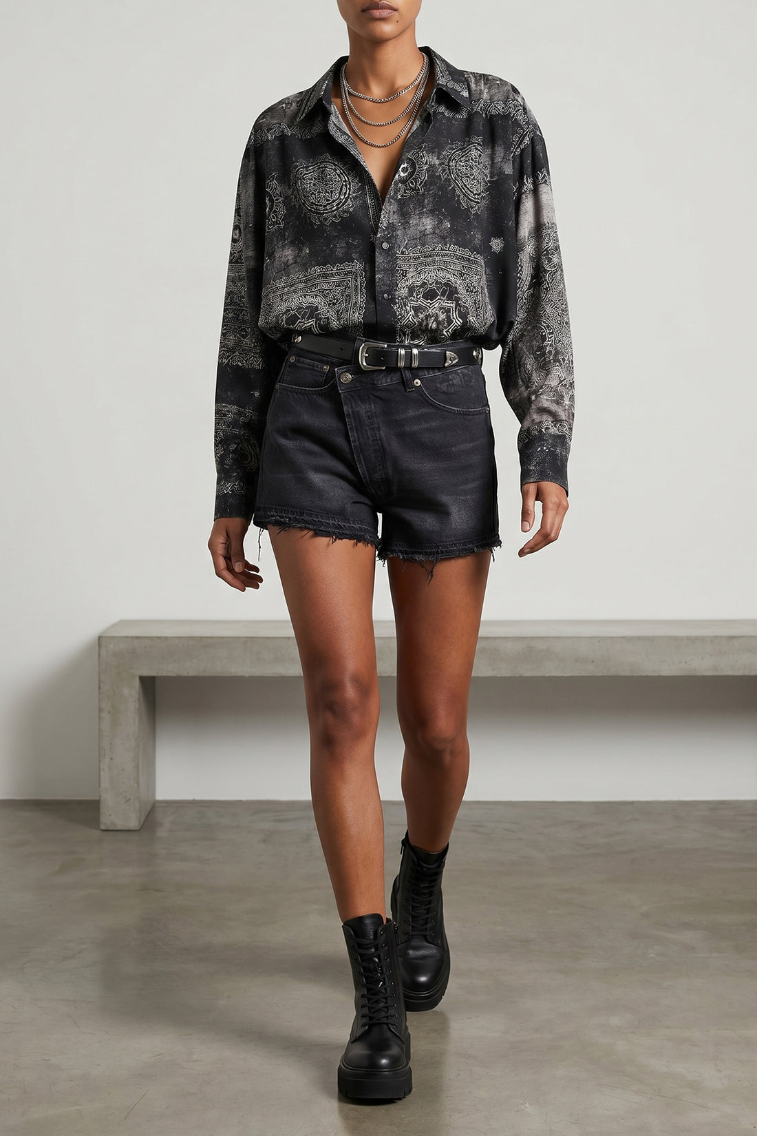 R13 25 cross over stone-washed cotton denim shorts