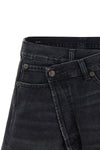 cross over stone-washed cotton denim shorts
