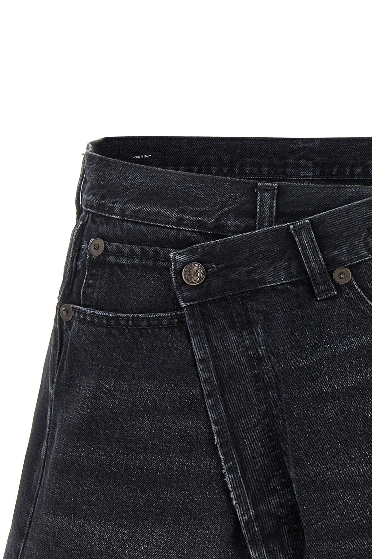 cross over stone-washed cotton denim shorts