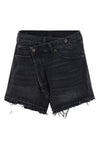 cross over stone-washed cotton denim shorts