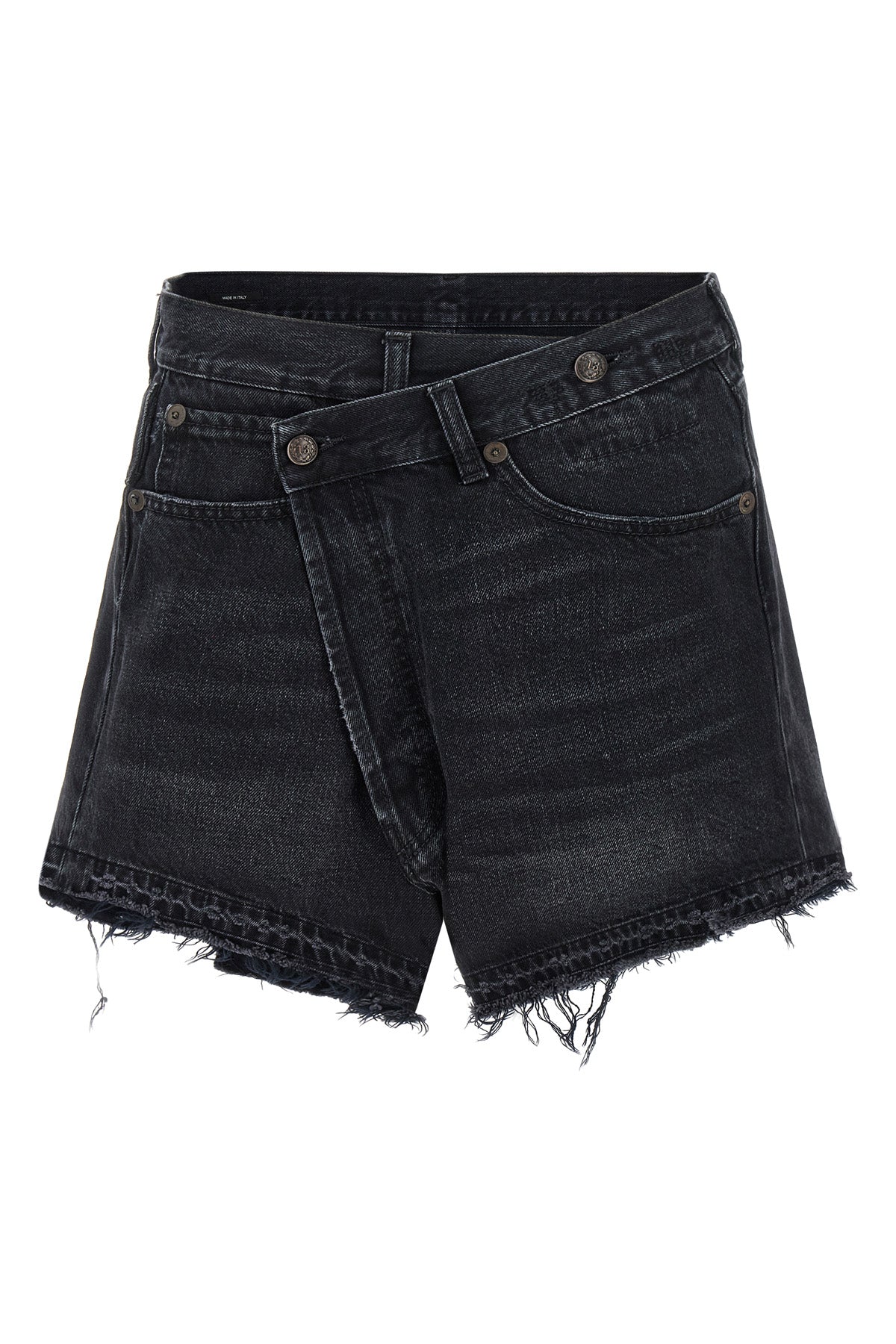 cross over stone-washed cotton denim shorts