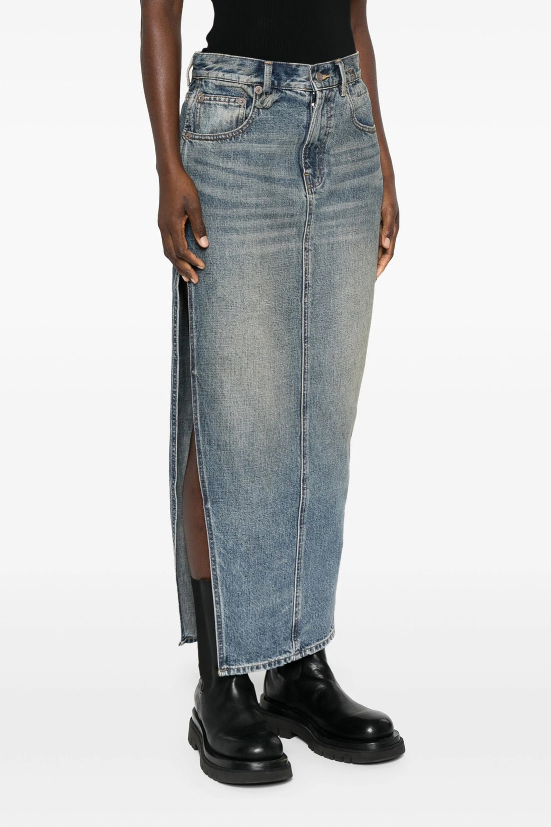 R13 27 devon side slit cotton denim skirt