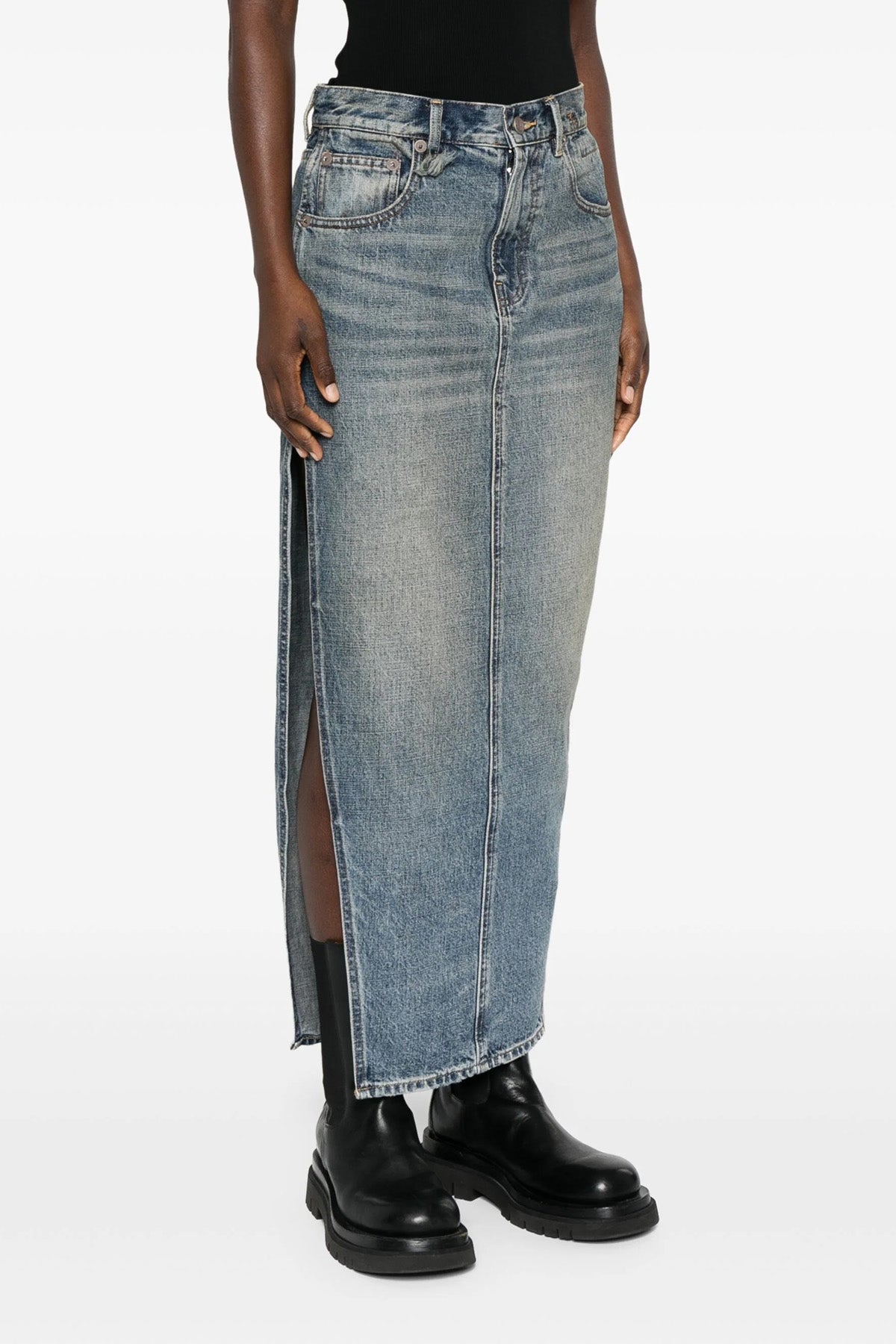 devon side slit cotton denim skirt