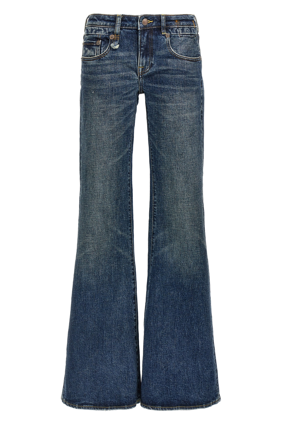 R13 25 overflow boy flare low-rise denim jeans in delavé cotton