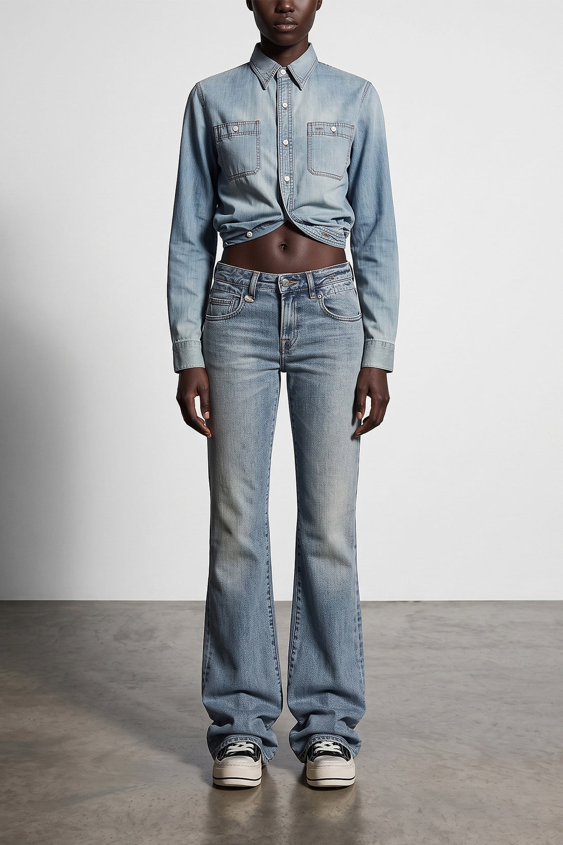 R13 M wrap around cotton denim shirt