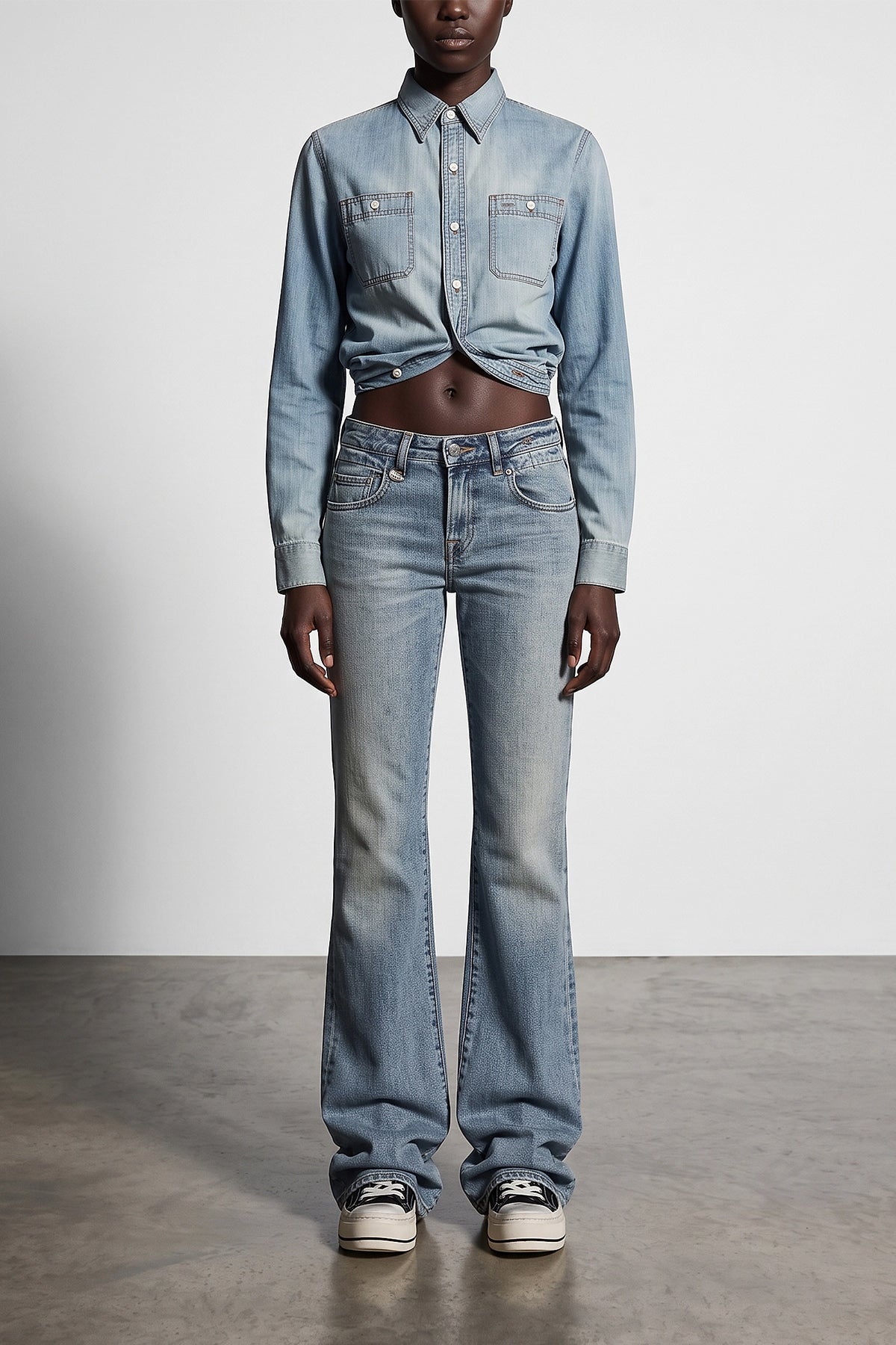 wrap around cotton denim shirt