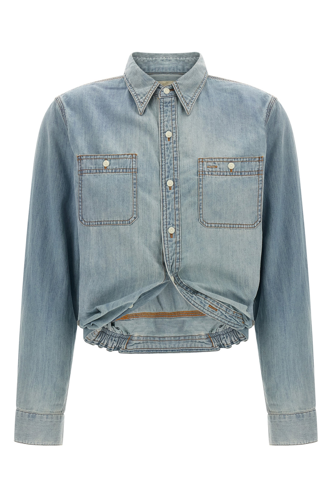 R13 M wrap around cotton denim shirt