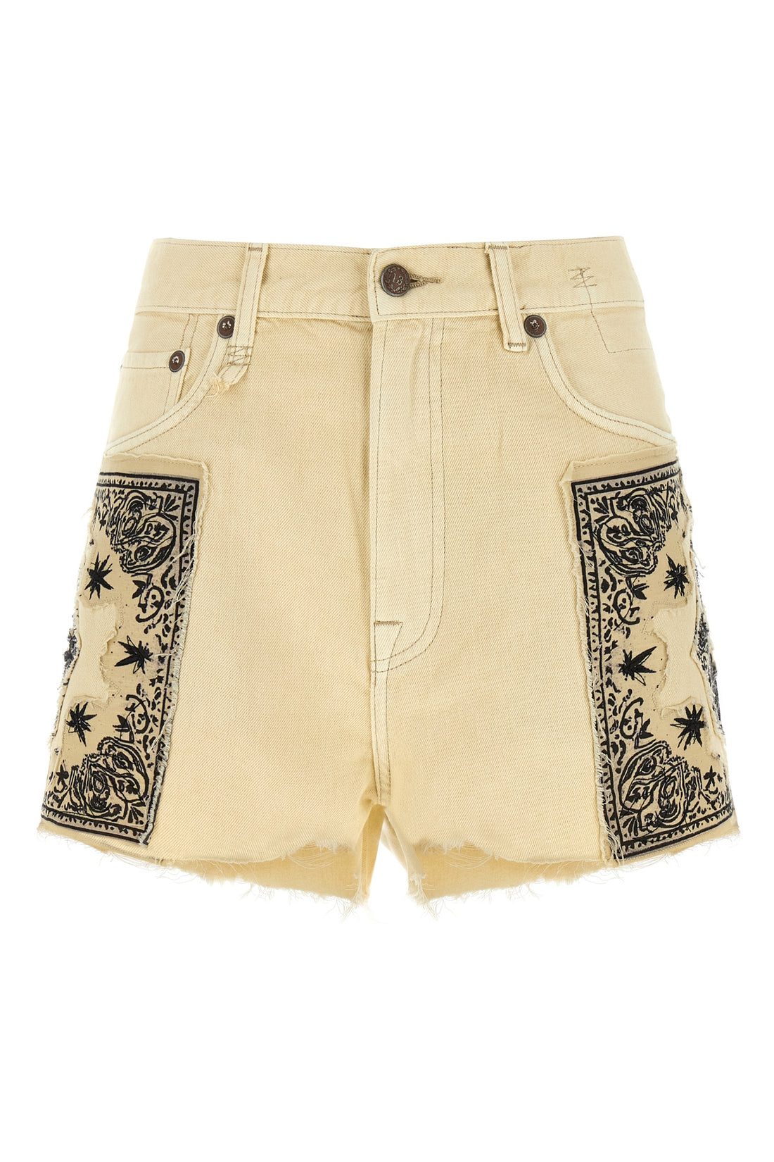 R13 24 x-bf shorts in used-effect garment-dyed cotton denim