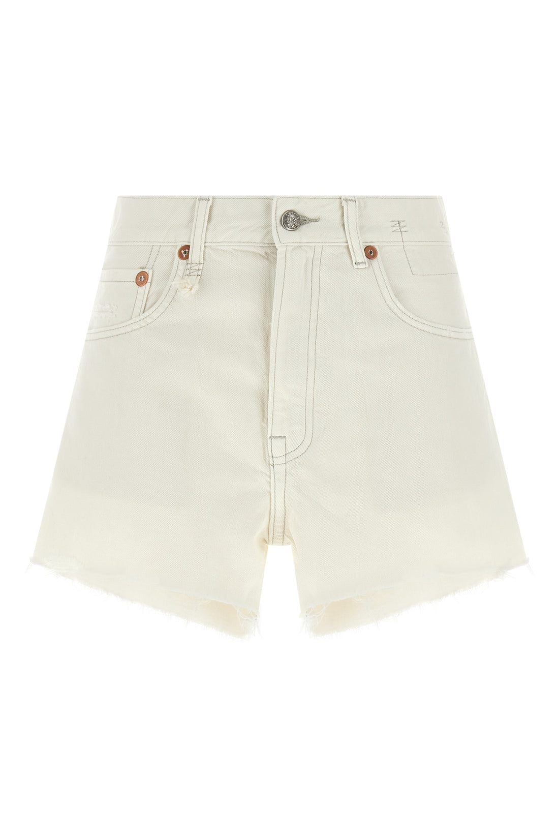 R13 23 x-bf shorts in destroyed effect garment-dyed cotton denim