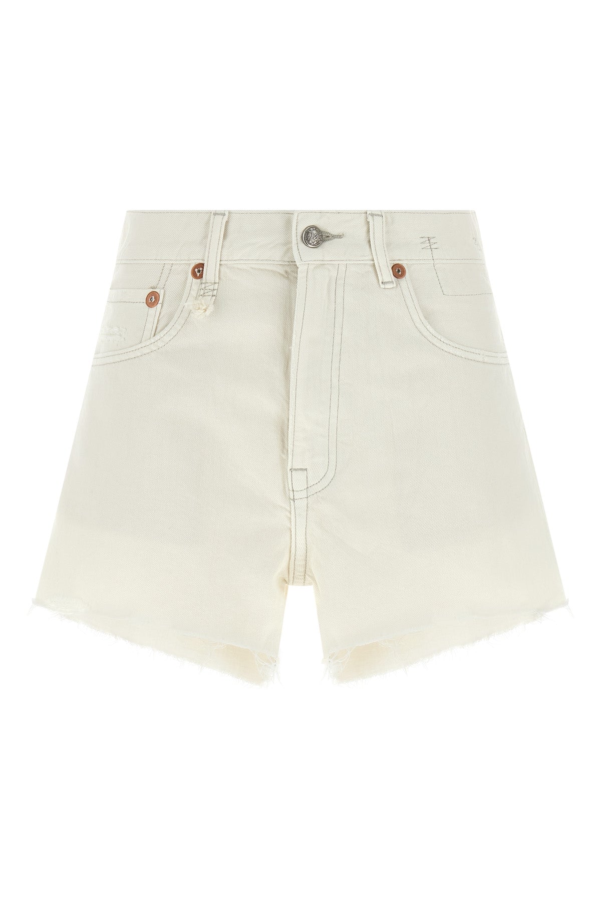 x-bf shorts in destroyed effect garment-dyed cotton denim