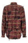 used-effect check print peach cotton shirt